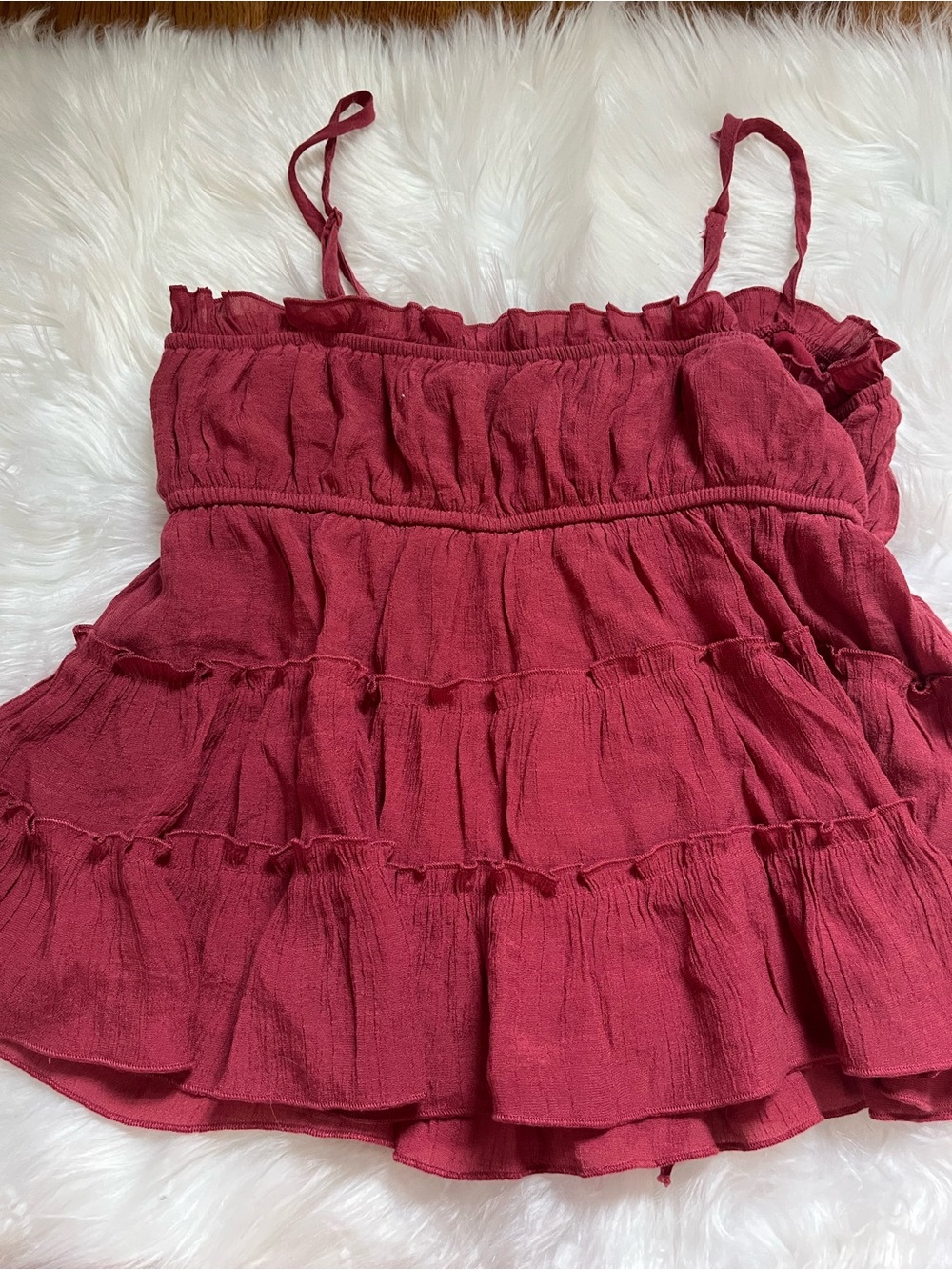 Burgundy Ruffled Tiered Tank with Drawstring - Picture 2 of 3